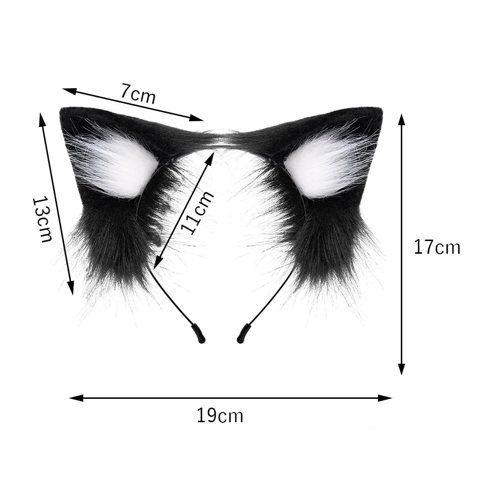 Кошачьи ушки Уши для кошек животных Пушистые ушки Повязка для волос Аксессуары для костюмов Кошачий костюм Аксессуары для волос Товары для мероприятий Школьный фестиваль [Solxion] (Чернить &
