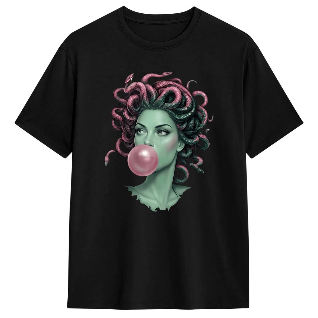 Medusa Bubble Gum T Shirt Novelty T Shirts Short Sleeve Aesthetic Tops Beach Cotton Oversize Clothes