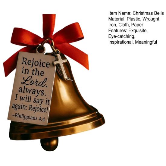 Bible Verses Scripture Christmas Bell Ornament Metal Golden Bell Christmas Tree Decoration Inspirational Bible Verse Bell Religious Ornament