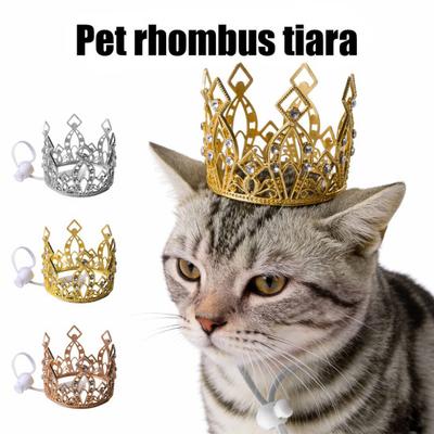 Блестящая корона для питомца, регулируемая корона для кошки со шнурком, тиара-корона со стразами для кошек и маленьких собак, реквизит для косплей-вечеринки, фотосессии