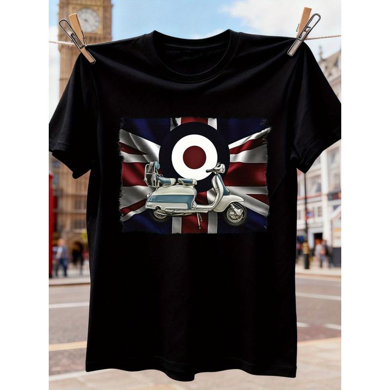 Scooter Mod Subculture T-Shirt with Union Jack & Target Graphic - Casual Short Sleeve Round Neck Tee for Scooter, Style Apparel