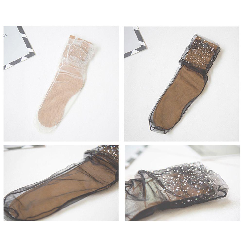 Ladies Women Crystal Rhinestone Glass Silk Elastic Ankle Socks Transparent Mesh Sock Short Socks