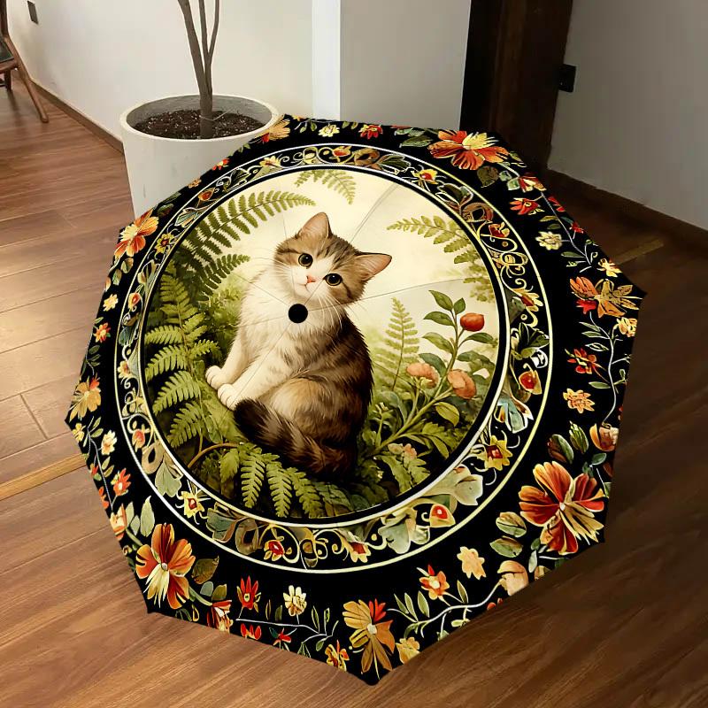 1PC cat, floral Umbrella-8-Rib Reinforced, Automatic Open, Lightweight & Durable, Cute Fashion Accessory for Outdoor-K1255