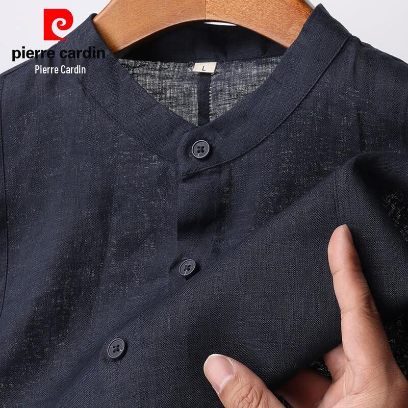 Мужская рубашка Pierre Cardin, 100% лен, китайский стиль, с воротником-стойкой, с коротким рукавом