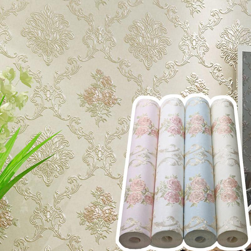 1PC Wallpaper Living Room Self Adhesive Pastoral Style Wall Sticker Embossed Non Woven Fabric Home Decoration Wall Decals 3D