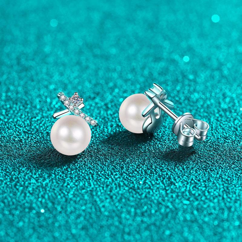 Женские серьги из стерлингового серебра 925 пробы с крестом, минималистичные серьги с простым темпераментом, серьги с жемчугом и камнем Mozang