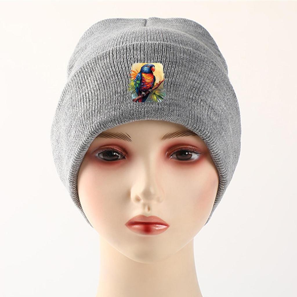 Colored Parrot Print Knit Cap Beanie, Animal Skullies Beanies Fit Stretchable Headwear Headwear Knitted Hat Beanie