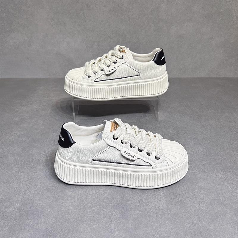 Туфли женские белые на платформе из натуральной кожи 2025 года, новые, универсальные, подходящие по цвету, повседневные, спортивные, с изголовьем для кровати