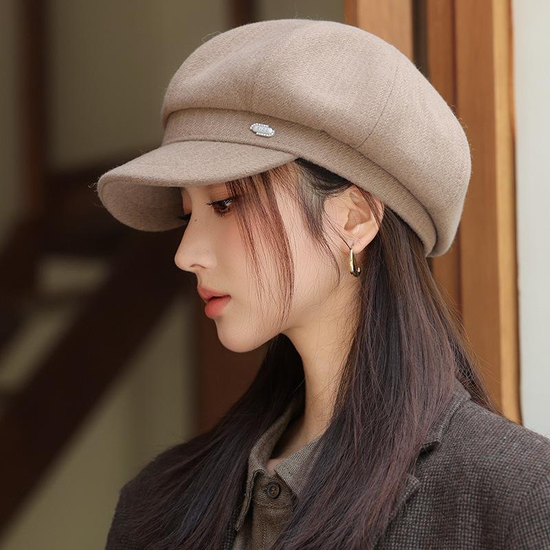New spring and autumn hat women's big head circumference shows the face small beret fashion versatile octagonal hat retro painter hat