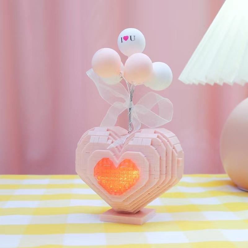 DIY розовый воздушный шар с любовью, украшения, строительные блоки, 999 шт., подарок на Рождество, День святого Валентина, чтобы собрать строительный блок, реклама
