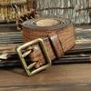 Belt Men's Korean-Style Retro Distressed Trendy Unique Double Needle Copper Buckle Genuine Leather New Pure Cowhide Jeans Belt