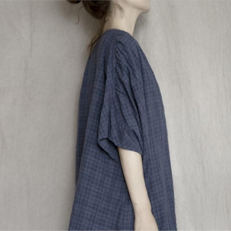 Johnature Women Cotton Linen Summer T-Shirts Plaid O-Neck Short Sleeve Tees Loose Women Clothes T-Shirts