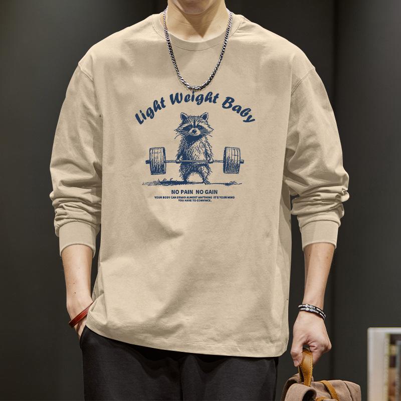 Men's Casual Long Sleeve T-shirt Light Weight Baby Raccoon Print Crew Neck Top