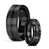 Classic Men's 8mm Black Tungsten Wedding Rings Double Groove Beveled Edge Brick Pattern Brushed Stainless Steel Rings For Men