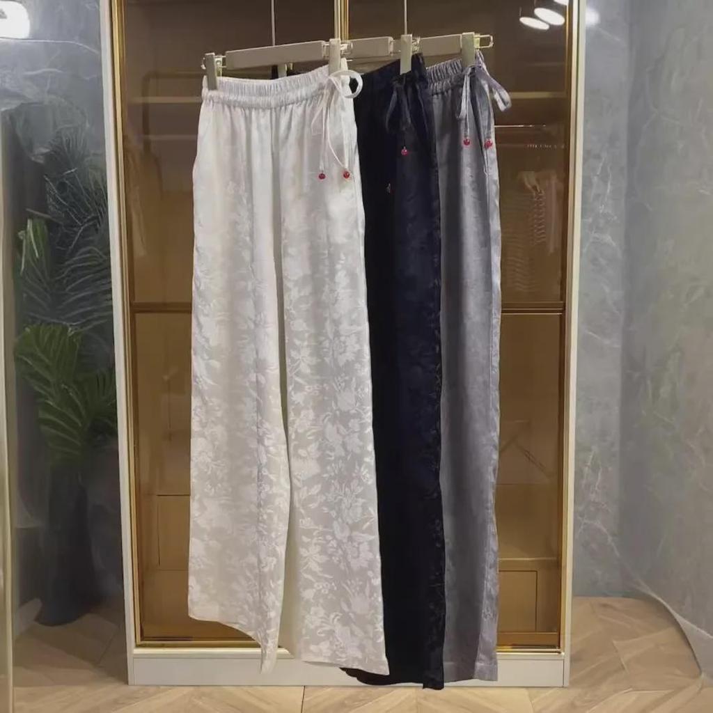 Весна 2024 г. Женские брюки из мягкого бархата с широкими штанинами — новый китайский стиль, свободный крой, узкая версия