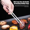 Stainless Steel BBQ Tongs Heavy Duty Cooking Tongs with Hollow Oil-Draining Head Kitchen Food Tweezers Metal Barbecue Tongs for Korean Grill & Steak