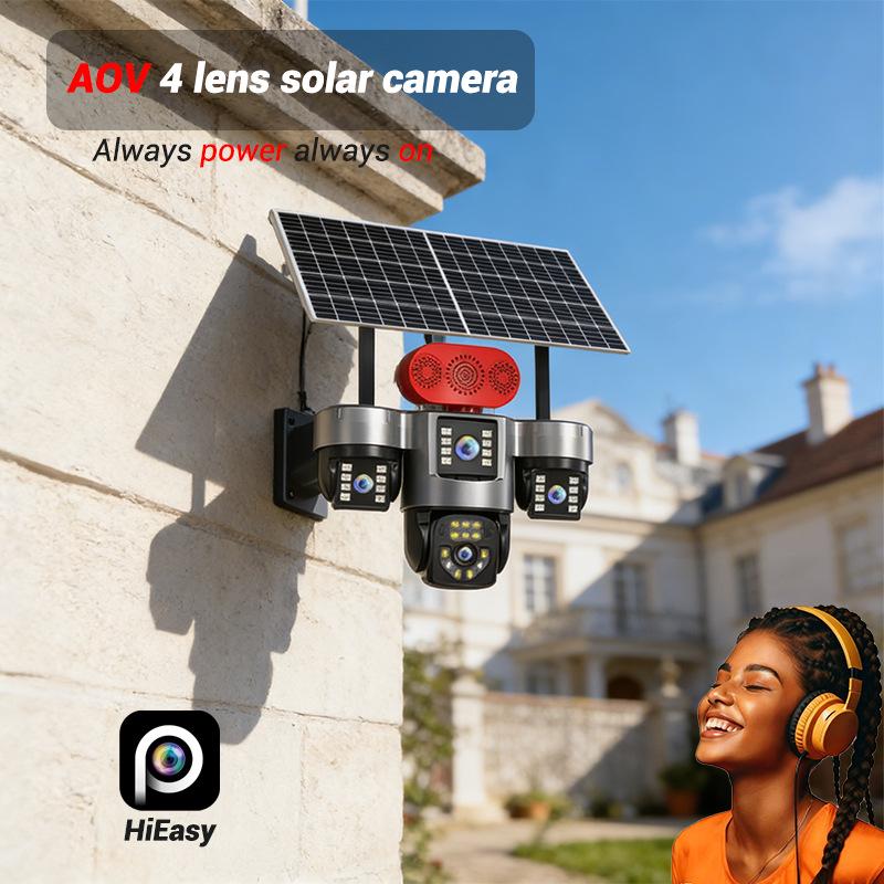 Hieasy Solar 4G Surveillance Camera with 4 Lenses & Screens for Remote Monitoring