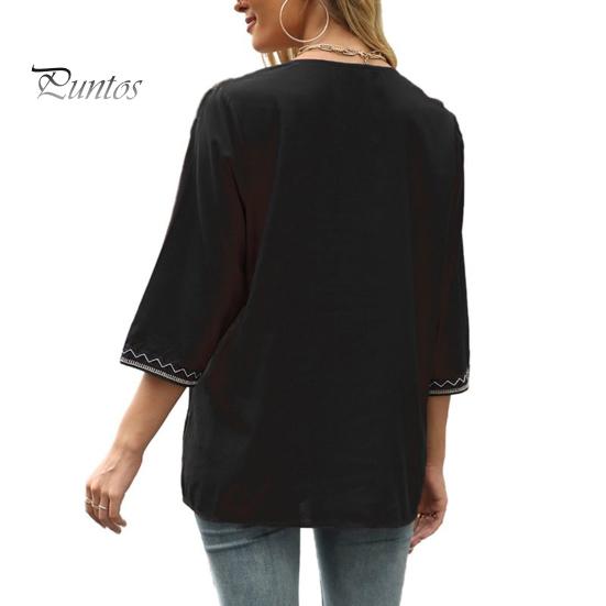 Женская блузка, традиционная мексиканская женская вышитая рубашка свободного кроя с цветочным принтом и рукавом 3/4, повседневная одежда