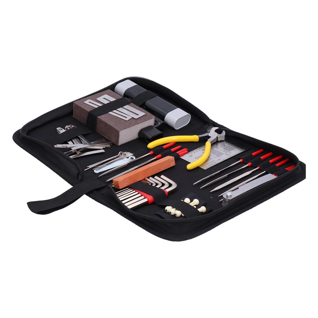 Набор инструментов для ремонта гитары из 45 предметов: измерение, обслуживание, регулировка, полировка, напильник, органайзер для струн