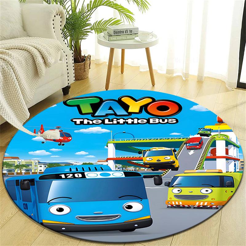 1pc Tayo The Little Bus3 Design Printed Area Round Carpet for Bedroom Living Room Home Decor Rugs Mat Non Slip Mat Rug for Bedside
