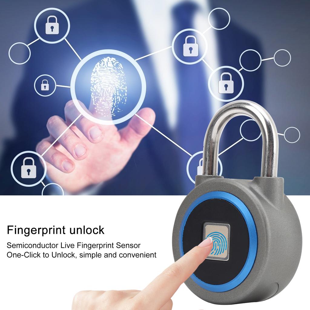 Fingerprint Portable   Lock Smart Padlock Keyless AntiTheft Security Door Tool IP65 Waterproof for Bag Drawer Suitcase(Gray Blue )