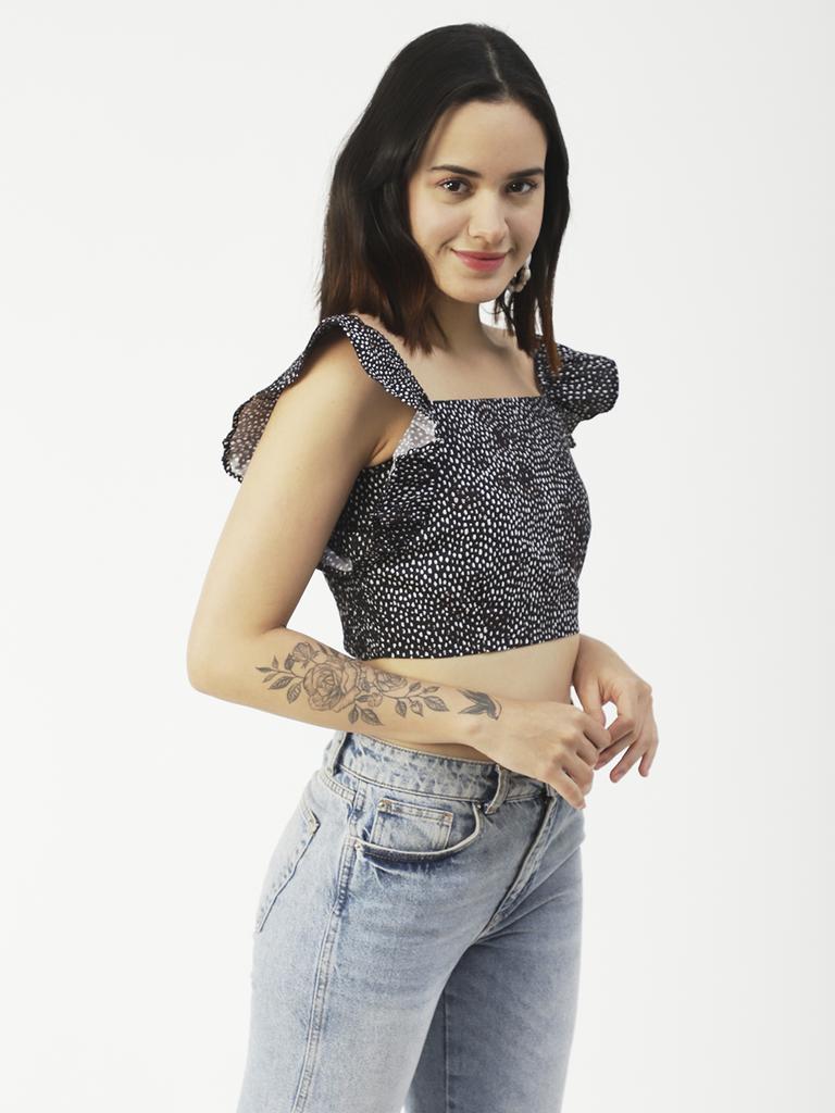 Moomaya Женский укороченный топ, квадратный вырез, рукава-крылышки, короткий хлопковый топ