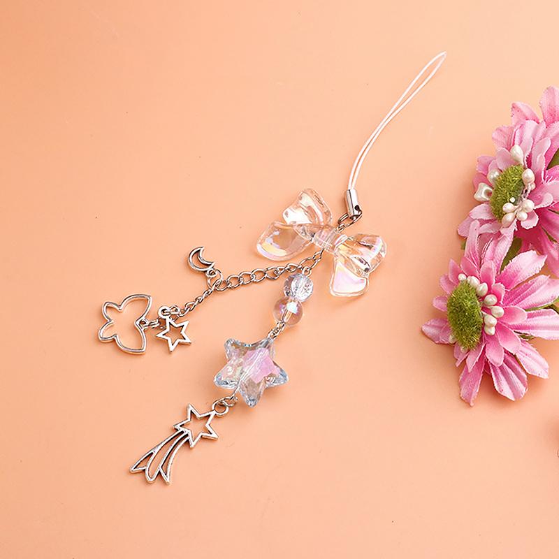 Sweet Bowknot Phone Chain Star Beads Pendant Charm Alloy Butterfly Earphone Case Hanging Rope Lanyard Strap Bag Decor