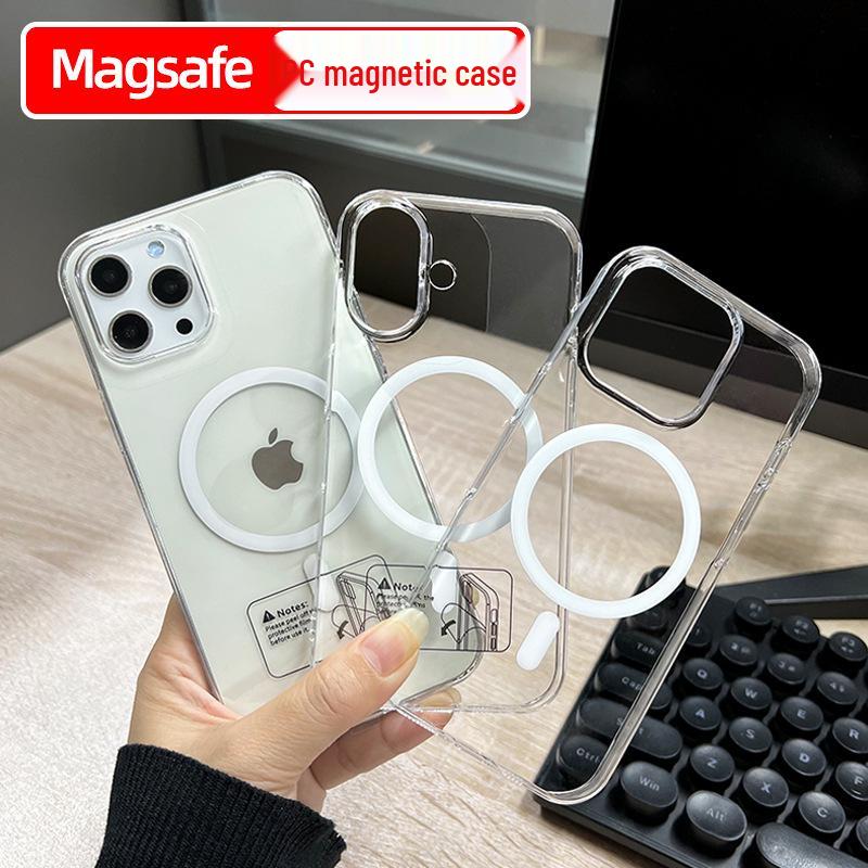 Совместимый чехол для iPhone 16 Pro Max: Высокопрозрачный ПК, Ощущение голого телефона, Магнитный для Apple 15, Простой, Прозрачный.