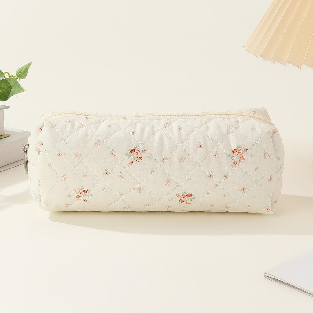 Chic Floral Pencil Case Student Girl Aesthetic Vintage Flower Strawberry Cat Pencil Bag High Capacity Stationery Storage Bag