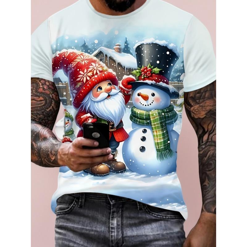 Мужская футболка большого размера с 3D праздничным рождественским принтом, свободная и повседневная, мягкая и удобная, дышащая, для занятий спортом на открытом воздухе