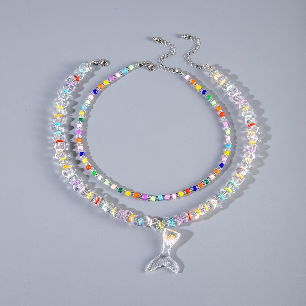 Летний популярный товар, полупрозрачное ожерелье с подвеской в виде русалки из гравия для женщин, пляжная крутая бижутерия, цветное ожерелье в стиле допамина