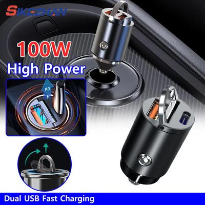 Мини-адаптер USB-зарядное устройство для автомобиля 100 Вт, двойные порты, супербыстрая зарядка, адаптер для зарядки телефона от прикуривателя для iPhone iPad