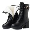 Autumn and Winter Women's High-heeled Leather Boots Thick Warm Women Biker Boots Female Snow Boots