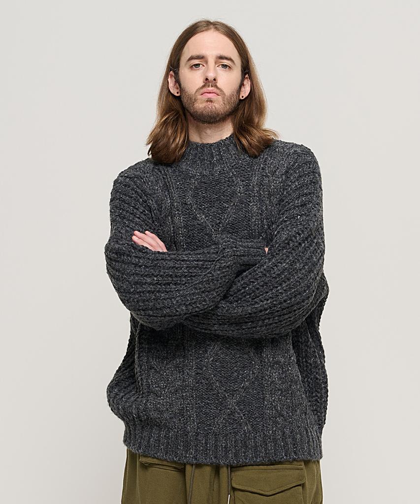 CARGOBROS Semi-Over Cable Mock Neck Knit (Charcoal)