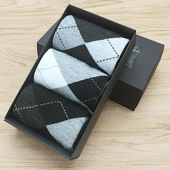 3 Pairs Men's Autumn & Winter Mid-Tube Solid Cotton Socks, Business Casual Style