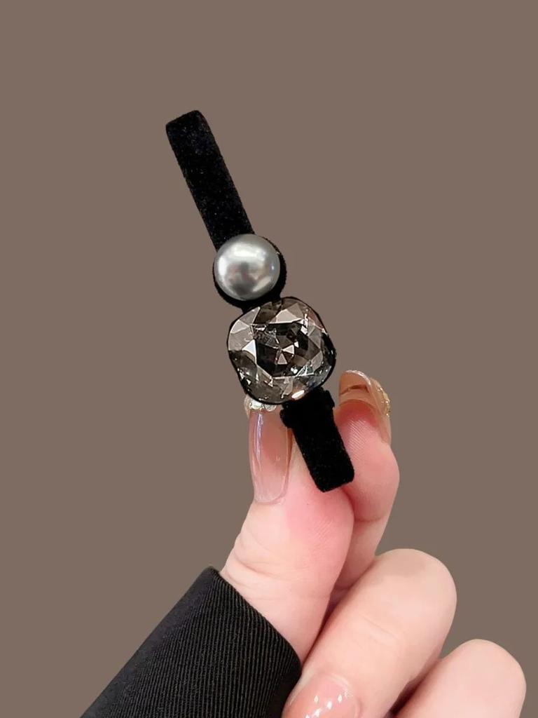 1pc Velvet Black Diamond Pearl Hair Clip with Retro Style Edge Clip Light Luxury and High-end Feel Bangs and Broken Hair Clip