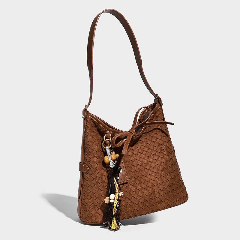Women's bag 2025 new trendy versatile simple woven bucket bag large capacity tote bag fashionable shoulder crossbody bag