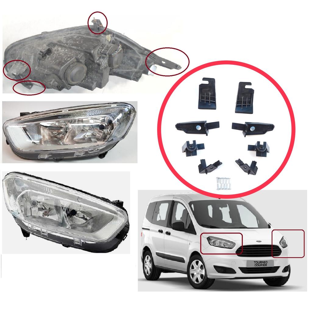 EHL544+EHL545 Headlight Holder Mount Repair Bracket Tab Set Left Right Side for Ford Transit Tourneo Courier MK1 2013-2022 ET7613W030 ET7613W029