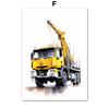 Строительная машина Грузовик Мальчики Детская Настенное искусство Холст Акварельная живопись Печатная картинка Постер Декор для детской игровой комнаты