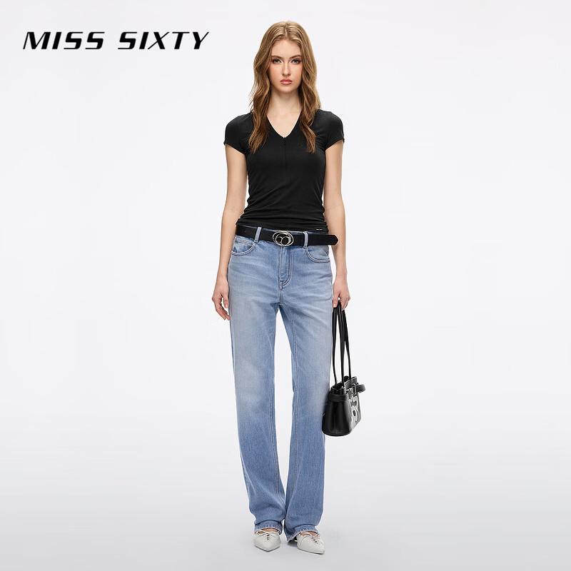 Miss Sixty Футболка с V-образным вырезом, молнией и логотипом, короткий рукав