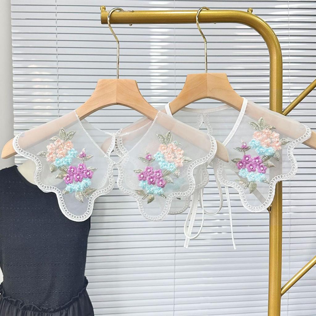 Embroidered Colorful Floral Lace Detachable Faux Collar Shawl Capelet for Women Dress Elegant Fashion Clothing Accessory