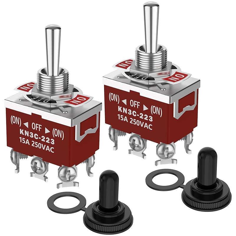 Momentary Toggle Switch,Malicele DPDT 6 Pin (ON)-Off-(ON) Waterproof 30A 12V DC,15A 250V AC Marine Toggle Switch 12V Heavy Duty With Boot Cover Cap