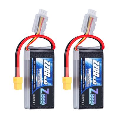 Zeee 7.4V 50C 2200mAh 2S Короткий LiPo аккумулятор с разъемом XT60 для RC автомобилей, грузовиков, вертолетов, FPV дронов и многого другого (2-Pack)