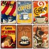 Coffee Poster Vintage Metal Tin Sign Retro Fresh and Hot Coffee Tea Plaque Wall Art Decor for Cafe Shop House Restaurant