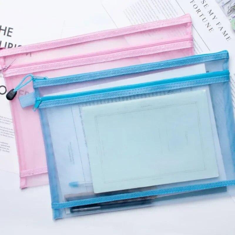 Women Makeup Bags Double Layer Nylon Mesh Cosmetic Storage Bag Student Stationery Document Bag Organizer Pouch
