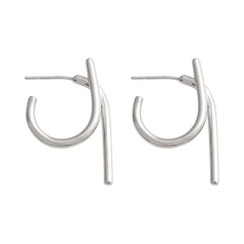 925 Silver Geometric Lines Stud Earrings For Women Korean Simple Earring Wedding Party Jewelry Gift Female Pendientes