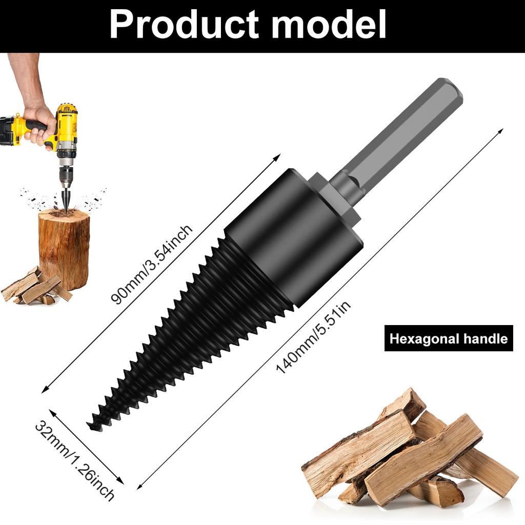 Firewood Log Splitter, Drill Bit Removable Cones Kindling Wood Splitting Logs Bits Heavy Duty Electric Drills Screw Cone Driver
