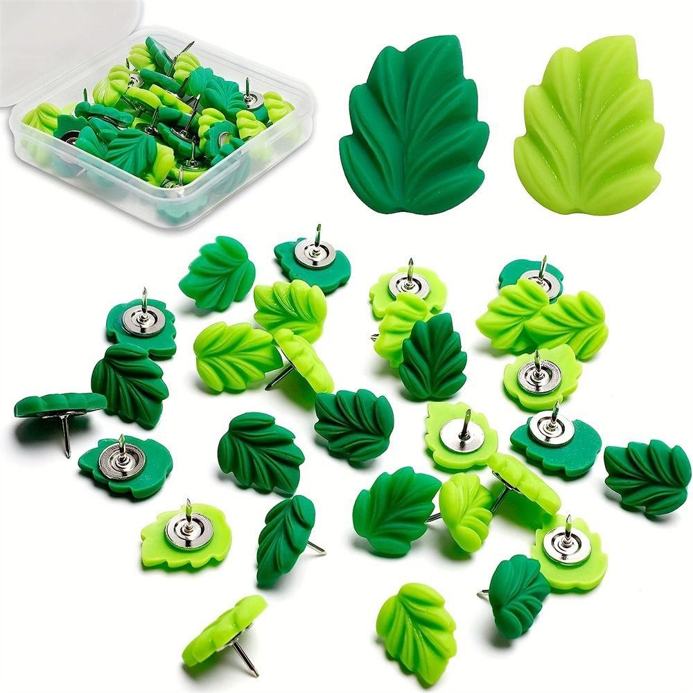 50pcs Plastic Colored Push Pins Green Leaves Shape Thumb Tacks PP Metal Push Pins  School Stationery