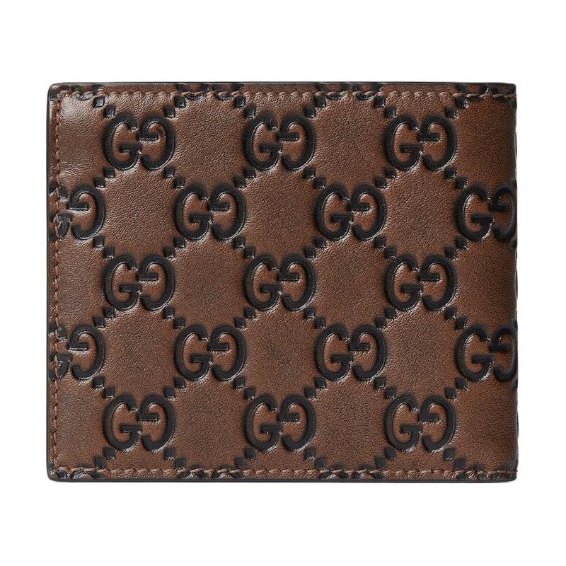 Gucci GG Emblem Bi-fold Double G Badge Leather Wallet Men's Brown