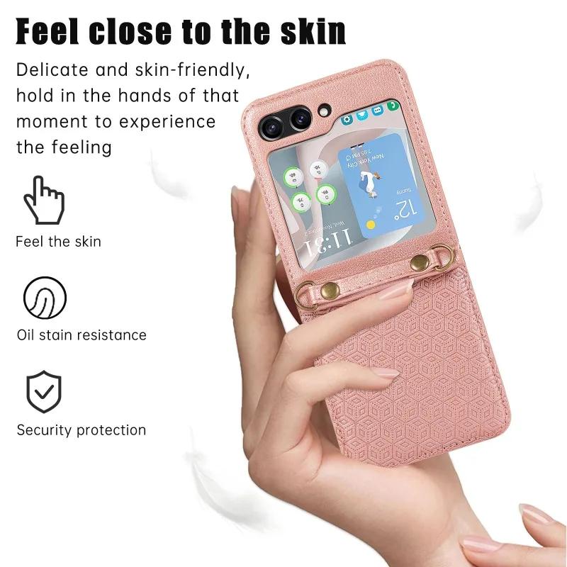 Кроссбоди из ПУ кожи с держателем для карт Чехол для телефона для Samsung Galaxy Z Flip 6 5 4 3 Flip6 Flip5 Flip4 Flip3 5G Защитная крышка